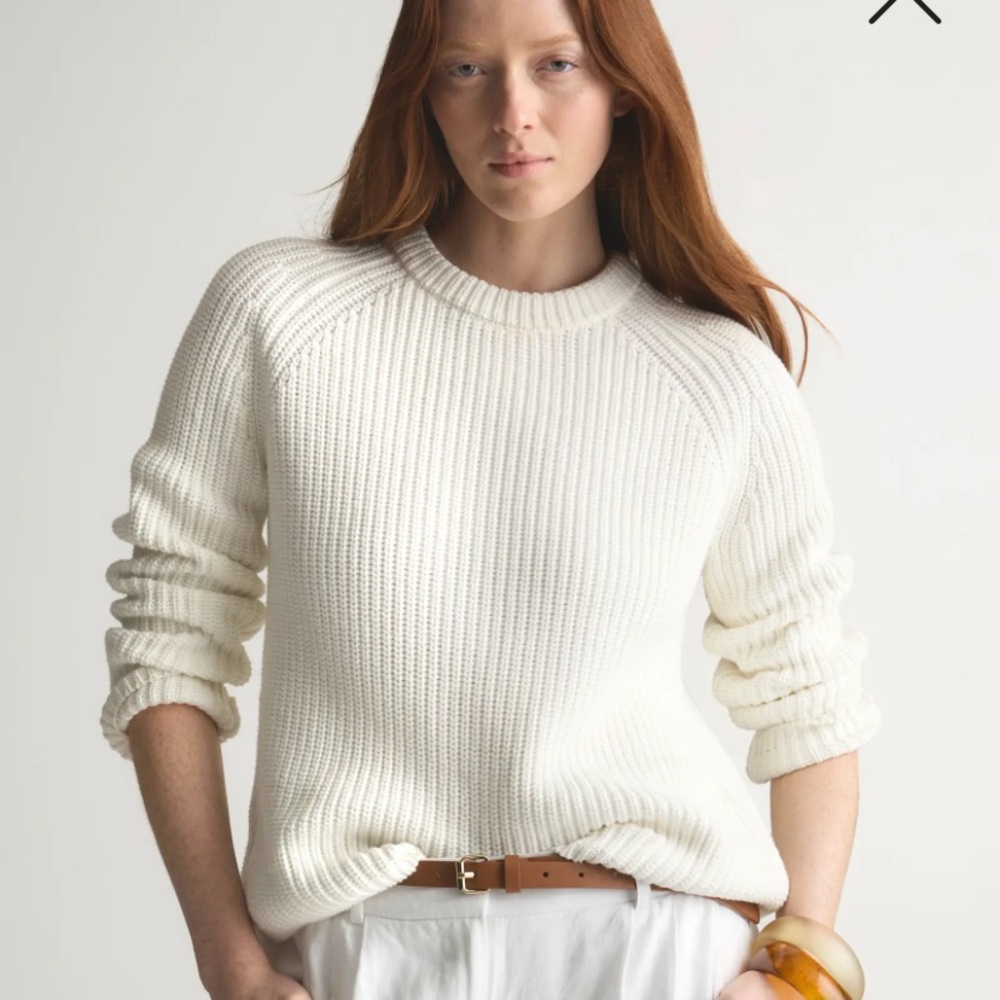 Quince White Fisherman cable sweater